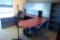 U-shaped Desk w/ Bullet Top, Overhead, Bookcase, Coat Tree, Task Chairs and 2 Side Chairs.