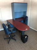 L-shaped Desk w/ Bullet Top and 2 Task Chairs.