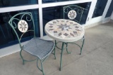 Mosaic Tile Bistro Table w/ 2 Patio Chairs.