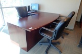 Executive Bull Nose L-shaped Desk w/ High Back Executive Leather Chair, Credenza, Wardrobe/Storage