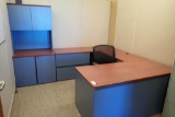 U-shaped Desk w/ Overhead, Storage Cabinet and Task Chair.