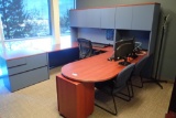 U-shaped Executive Desk w/ Bullet Top, Overhead, Storage Cabinet, Mobile Pedestal, Task Chair, 2