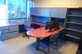 U-shaped Desk w/ Bullet Top, Overhead, Bookcase, Storage Cabinet, Coat Tree, Task Chair and 2 Side