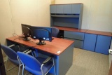U-shaped Desk w/ Overhead, Storage Cabinet, 2 Side Chair and Task Chair.