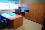 U-shaped desk w/ Overhead, Modified Credenza, 2-door Storage Cabinet, Task and 3 Side Chairs.