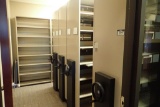 DSI High Density Mobile Double Sided 4-bank Filing Shelving and 3 Sections Free Standing Shelving.