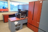 U-shaped Desk w/ Overhead, 2 Mobile Pedestals, Modified Credenza and Task Chair.