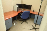 L-shaped Desk w/ Mobile Pedestal, Task Chair and Coat Tree.