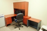 L-shaped Desk w/ Overhead, Mobile Table and Task Chair.