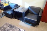 Lot of 2 Black Leather Occasional Chairs and End Table.