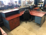 Lot of L-Shaped Desk w/ Lateral 2-drawer File Cabinet, Pedestal, Task Chair and Cubby.
