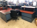 Lot of L-Shaped Desk w/ Lateral 2-drawer File Cabinet, Pedestal, Task Chair and Cubby.