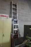 Lot of Aluminum 20' Extension Ladder, Aluminum 6' Step Ladder, 3' Step Stool and 2' Step Stool.