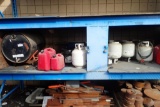 Lot of 6 Full 20lbs LPG Tanks, 4 Empty 20lbs LPG Tanks, 5 Jerry Cans and Partial Drum Premium Paint