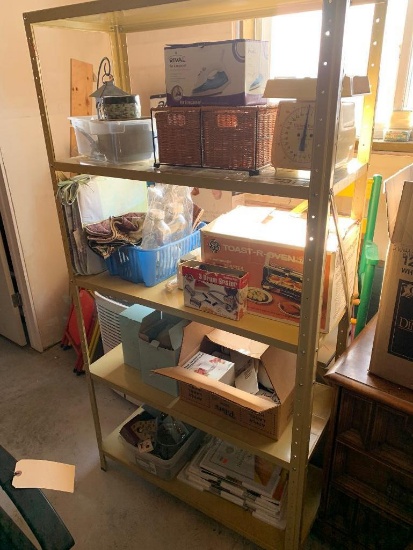 Lot of Metal Storage Shelving Unit with Contents.