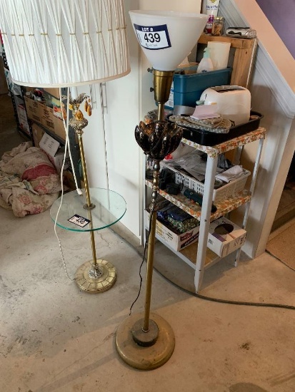 Antique Brass Floor Lamp w/ Milk Glass Shade.