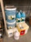 Lot of Asst. Cleaning Supplies including Janitorial Detergent, Glass Cleaner, etc.