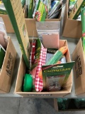 Box of Asst Camp Supplies including, Paracord, Food Cover, Compass, Scissors, Table Cloth etc.