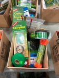 Box of Asst Camp Supplies including, Paracord, Food Cover, Compass, Scissors, etc.