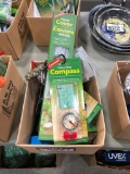 Box of Asst Camp Supplies including, Paracord, Food Cover, Compass, Carabiners, etc.