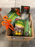 Box of Asst Camp Supplies including, Whistle, Grommets, Snap Fastener Kit, Tent Pegs, Paracord, etc.