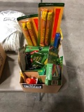 Box of Asst Camp Supplies including, Compression Sacks, Matches, Candles, Glowsticks, etc.