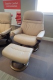 Ekornes Stressless Sunrise Large Paloma Leather Reclining Arm Chair w/ Ottoman and Elevator Rings