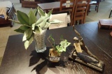 Lot of Uttermost Yoga Statue and 2 Artificial Plants w/ Vases.