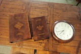 Lot of 2 Faux Book Boxes and Howard Miller Wall Clock.