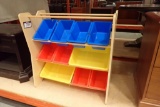 Storage Shelf w/ 10 Plastic Bins-USED.