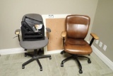 Lot of 2 USED Task Chairs, Peg Board and Asst. Office Supplies.