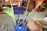 Lot of Asst. Rakes, Snow Shovels, Pitchfork, etc.