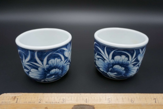 Blue & White Thai porcelain, hand-painted pair of Punch Cups PC340