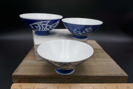Set of three Japanese soup bowls