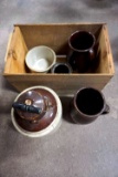 Apple box and 5 crocks, lot of 6