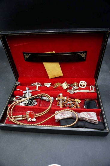 Mens Jewelry box, various contents