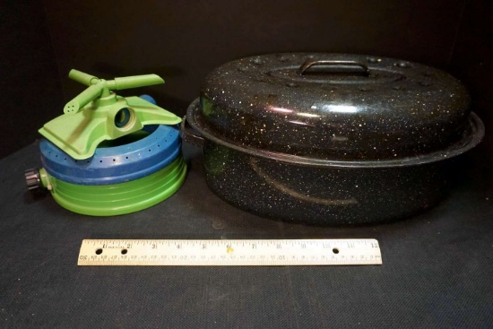 Enameled Roaster and three Sprinklers