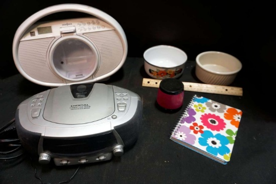 Two Radios,  Bluetooth Speaker, Glassware