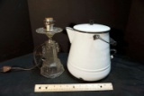 Glass Lamp, Enamel Coffee Pot