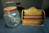 Vintage Coffee Jar with wooden handle, Mail Organizer