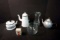 Enamel Tea Pots, Glassware, Vases