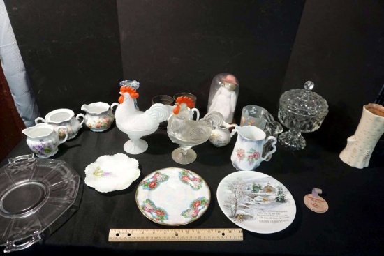 Painted Dishes, Chickens, Covered Dishes and Glassware