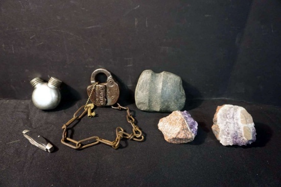 Padlock, Crystals and Native Rock