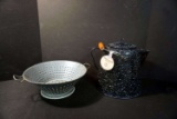 Enamel Coffee Pot and Strainer