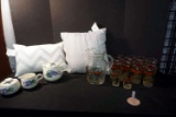 Pitcher and Glasses, Pillows, Cream and Sugar