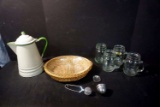 Enamel Pitcher, Basket and Jars