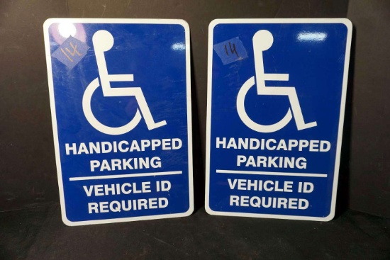 Handicap parking signs.