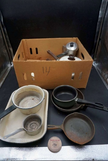 Pots and pans, cast iron., enamel