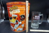 Bud Light Mug, Cheetos Tin
