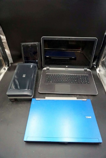Laptops, printer, cell phone, electrical cords., controller.